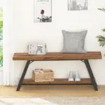 Industrial Wood Bench, Rustic Brown 04