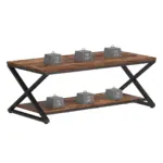 X Shaped Leg Coffee Table with Shelf, Rustic Brown, 47 Inch_08
