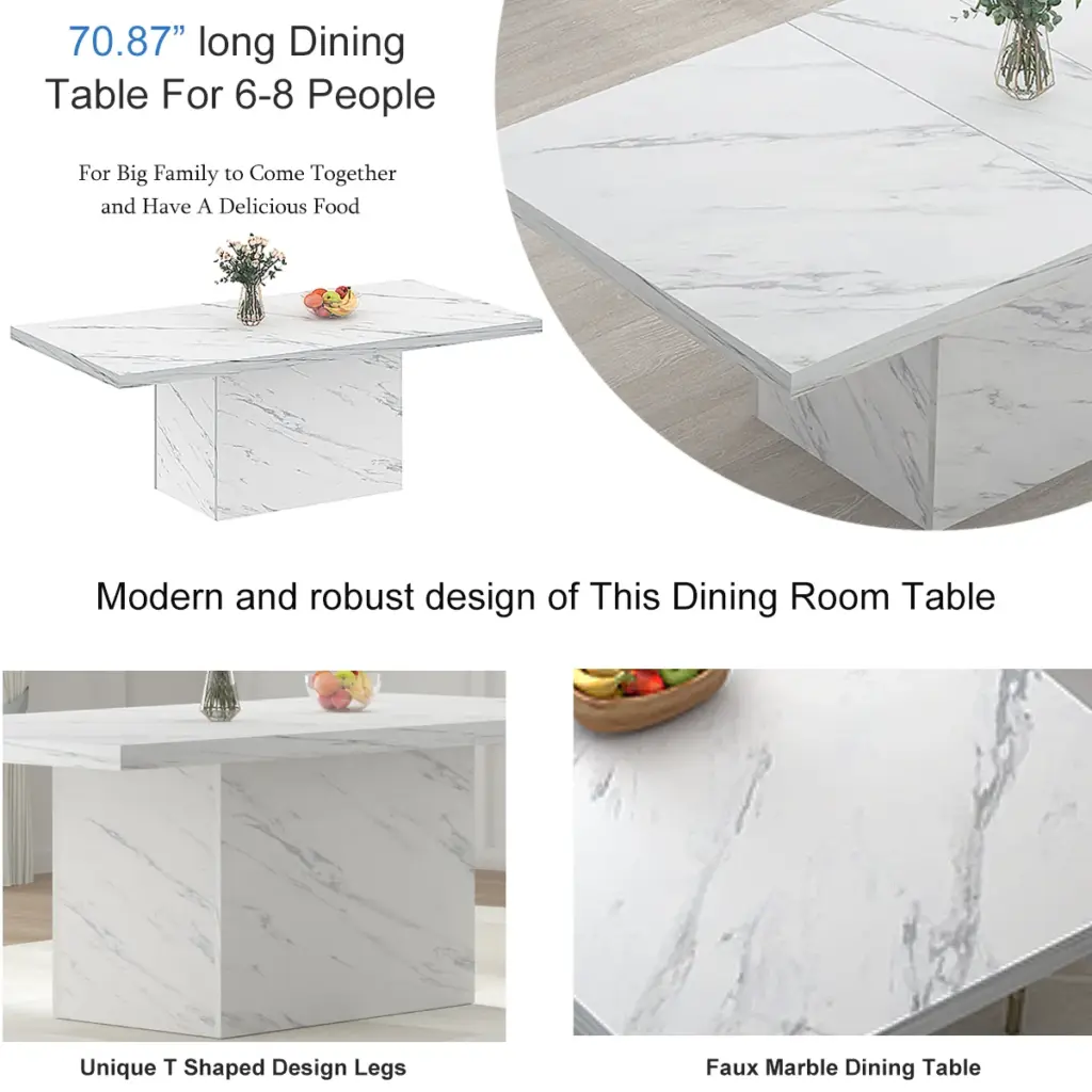 White Faux Marble Dining Table for 6-8, 70.87 Inch 007