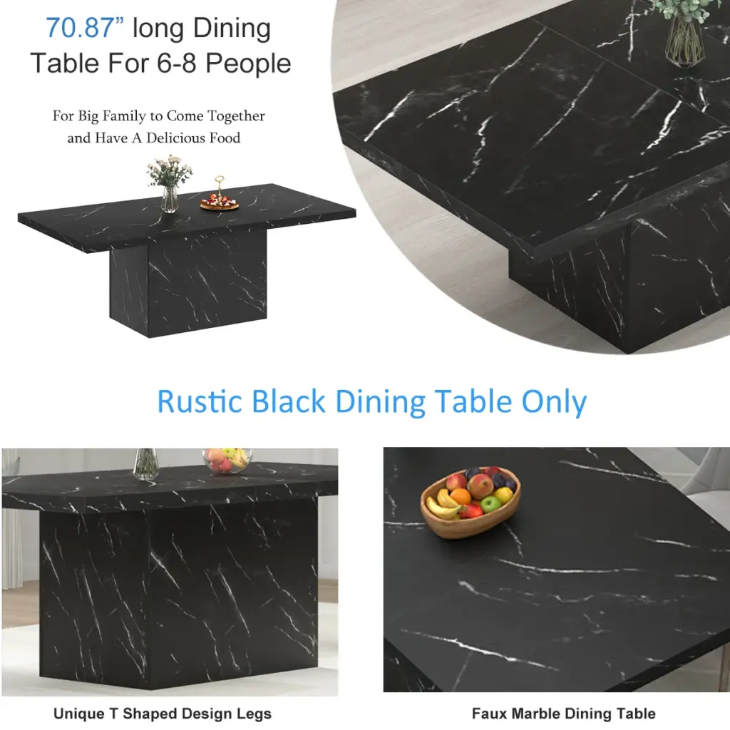 Black Faux Marble Dining Table for 6-8, 70.87 Inch 05