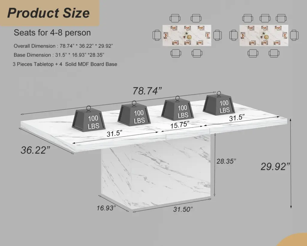 T-Shaped White Faux Marble Dining Table, 78.74 Inch 06
