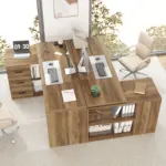L Shaped 360 Rotating Computer Desk with 3 Drawers, Rustic Oak_08
