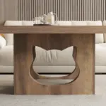 Square Coffee Table with Cat House Cushion, Rustic Oak_08