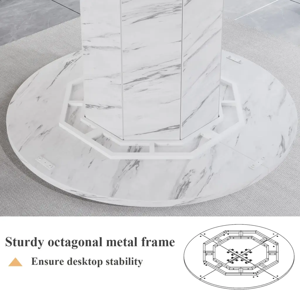 White Faux Marble Round Dining Table 03