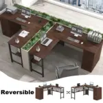 L Shaped Desk with File Cabinets, Walnut_07
