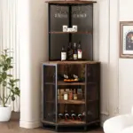 Corner Bar Cabinet with Adjustble Shelf Storage, Rustic Brown_07