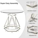 Round Glass Coffee Table with Silver Hexagonal Metal Base_08
