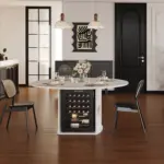 Round Dining Table with Fridge Space, White Faux Marble, 47.24 Inch 02