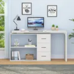 L Shaped 360 Rotating Computer Desk with 3 Drawers, White Oak_09