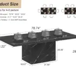 T-Shaped Black Faux Marble Dining Table, 78.74 Inch 100
