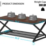 X Shaped Leg 2 Tier Coffee Table, Walnut, 39 Inch_06