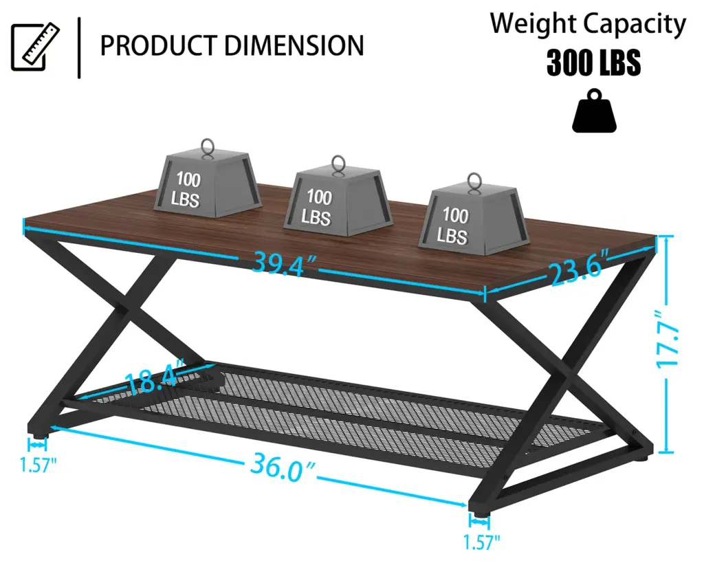 X Shaped Leg 2 Tier Coffee Table, Walnut, 39 Inch_08
