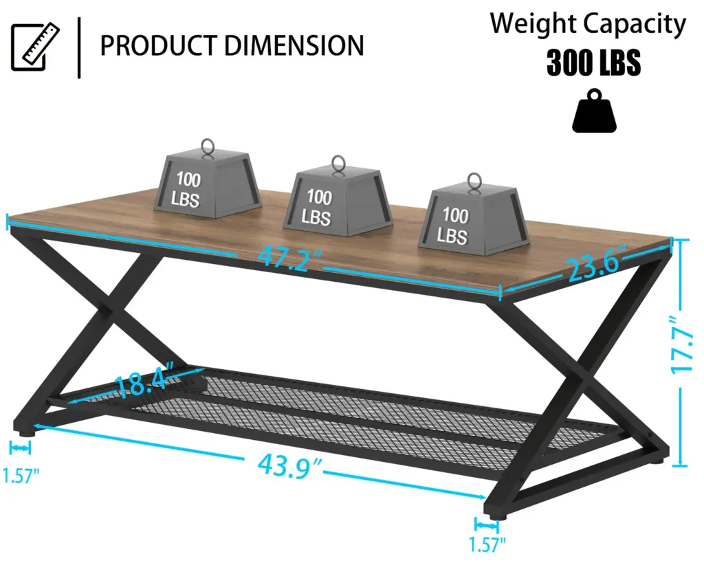 X Shaped Leg 2 Tier Coffee Table, Rustic Oak, 47 Inch_06