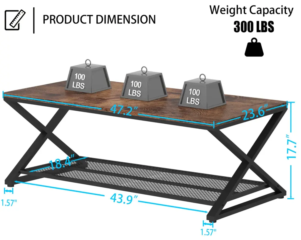 X Shaped Leg 2 Tier Coffee Table, Rustic Brown, 47 Inch_08