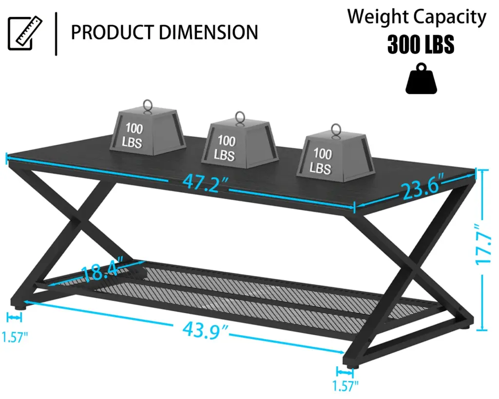 X Shaped Leg 2 Tier Coffee Table, Black Oak, 47 Inch_07