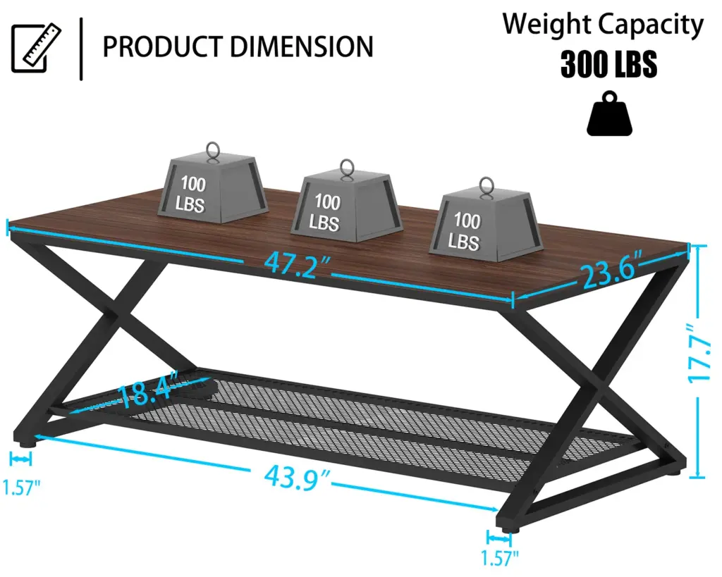 X Shaped Leg 2 Tier Coffee Table, Walnut, 47 Inch_08