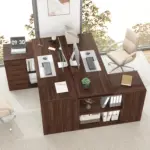 L Shaped 360 Rotating Computer Desk with 3 Drawers, Walnut_09