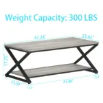 X Shaped Leg Coffee Table with Shelf, Light Grey Oak, 47 Inch_09
