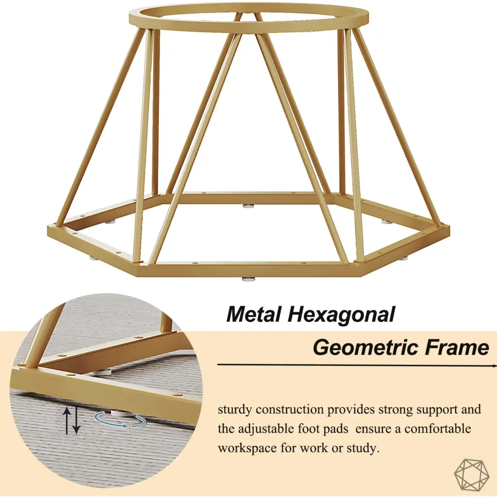 Round Glass Coffee Table with Golden Hexagonal Metal Base_10