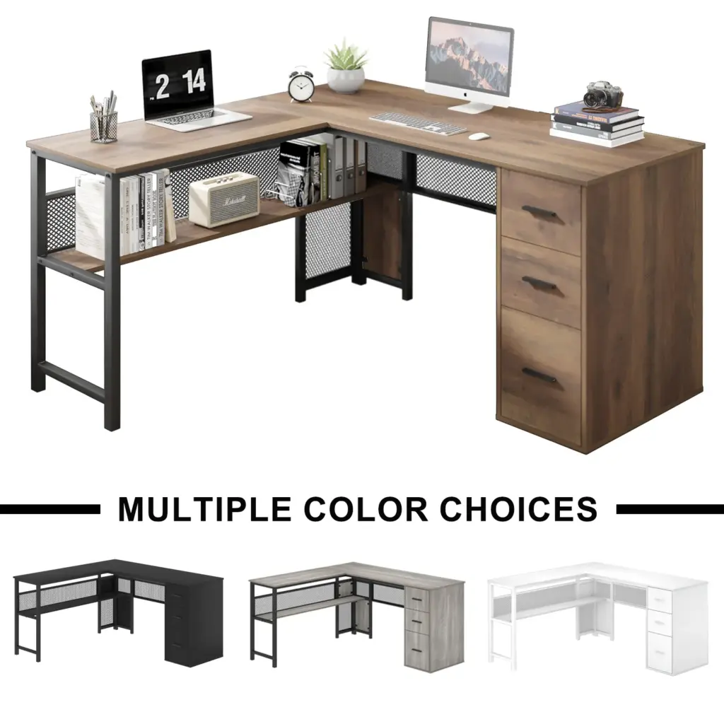 L Shaped Desk with File Cabinets, Rustic Oak_08