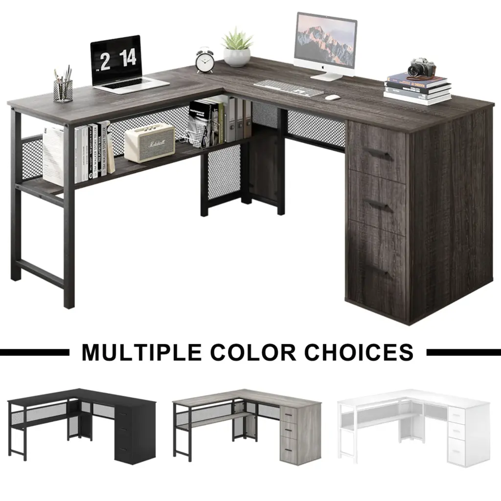 L Shaped Desk with File Cabinets, Dark Gray Oak_09