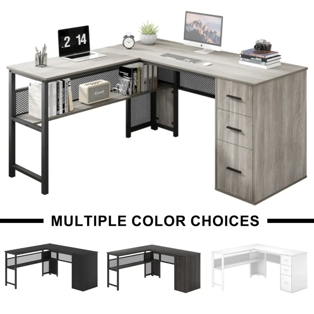 L Shaped Desk with File Cabinets, Light Grey Oak_08
