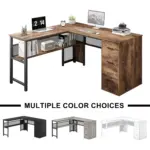 L Shaped Desk with File Cabinets, Rustic Brown_10