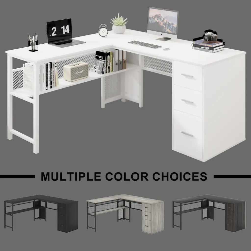 L Shaped Desk with File Cabinets, White Oak_08