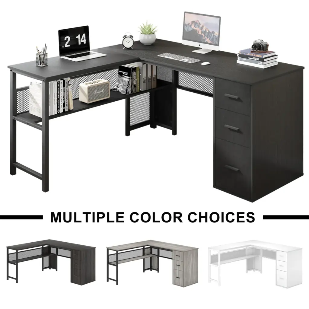 L Shaped Desk with File Cabinets, Black Oak_08