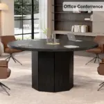 Round Dining Table with Octagon Base, Black Oak, 47.0 Inch 04