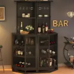 Corner Bar Cabinet with Adjustble Shelf Storage, Black Oak_08