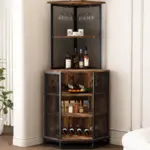 Corner Bar Cabinet with Adjustble Shelf Storage, Rustic Brown_08