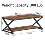 X Shaped Leg Coffee Table with Shelf, Rustic Brown, 47 Inch_09