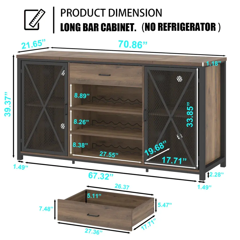 70.86” Wine Cabinet with Fridge Space, Rustic Oak_05