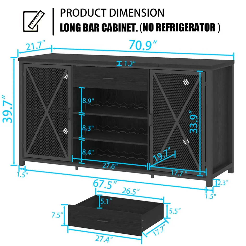 70.86” Wine Cabinet with Fridge Space, Black Oak_03