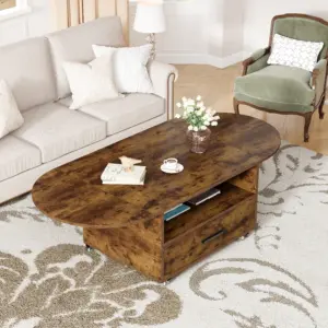 Foldable Coffee Table with Drawer Storage, Rustic Brown_01