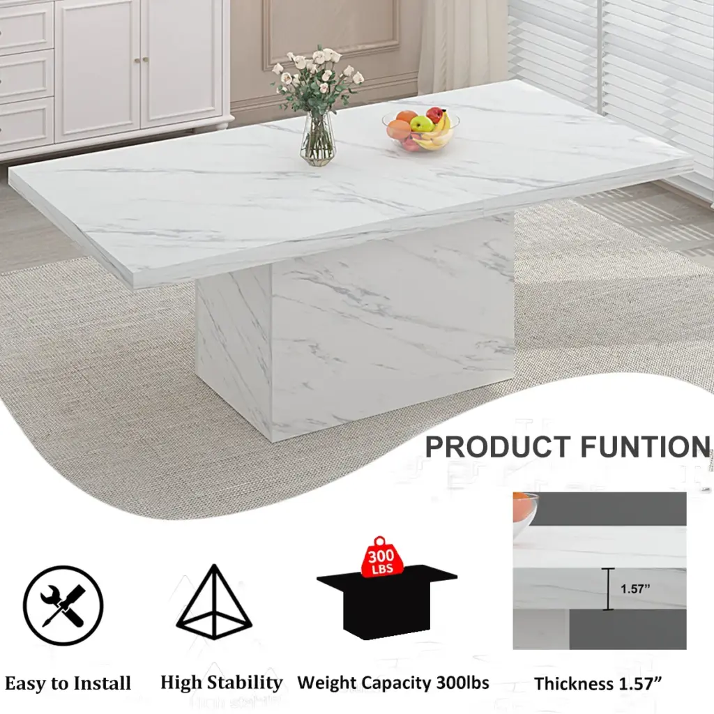White Faux Marble Dining Table for 6-8, 70.87 Inch 009