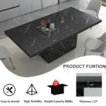 Black Faux Marble Dining Table for 6-8, 70.87 Inch 07