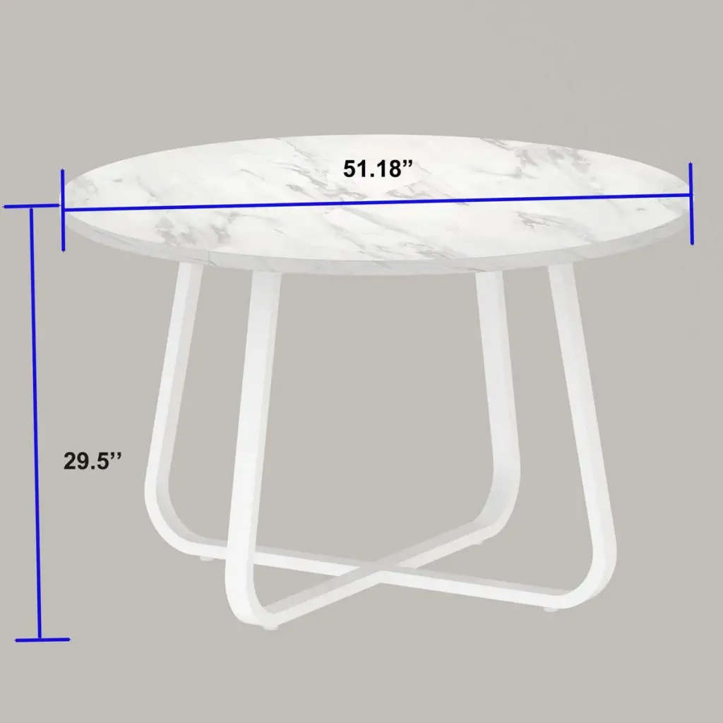 Round Dining Table for 4 to 6 People, White Faux Marble, 42.13 Inch