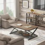 X Shaped Leg 2 Tier Coffee Table, Rustic Oak, 47 Inch_07