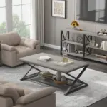 X Shaped Leg 2 Tier Coffee Table, Light Grey Oak, 47 Inch_08