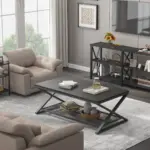 X Shaped Leg 2 Tier Coffee Table, Black Oak, 47 Inch_08