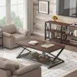 X Shaped Leg 2 Tier Coffee Table, Walnut, 47 Inch_09