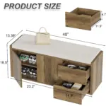Entryway Bench with Padded Cushioned Seat, Rustic Brown 10.01.C