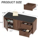 Entryway Bench with Padded Cushioned Seat, Walnut 10.01.C