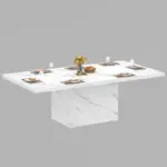 T-Shaped White Faux Marble Dining Table, 78.74 Inch 01 08