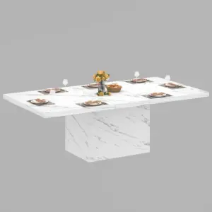 T-Shaped White Faux Marble Dining Table, 78.74 Inch 01 08