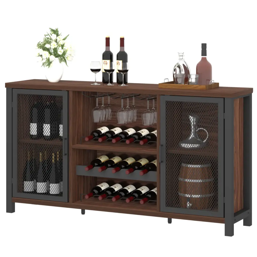 Wine Bar Cabinet for Liquor and Glasses, Walnut_08
