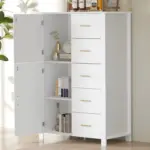 5 Drawer Dresser Rattan Storage, White Oak_10