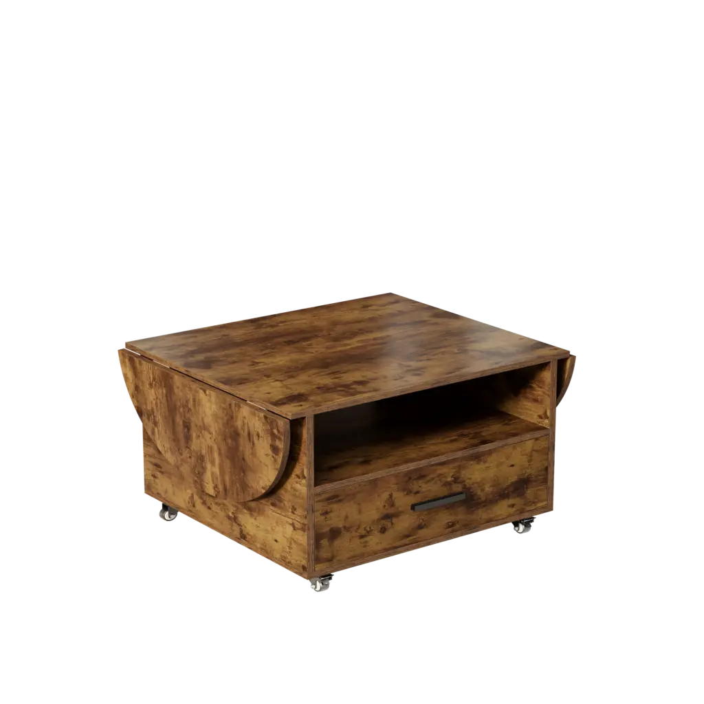 Foldable Coffee Table with Drawer Storage, Rustic Brown_09